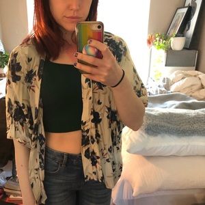 Aritzia Talula cream, orange and blue floral kimono